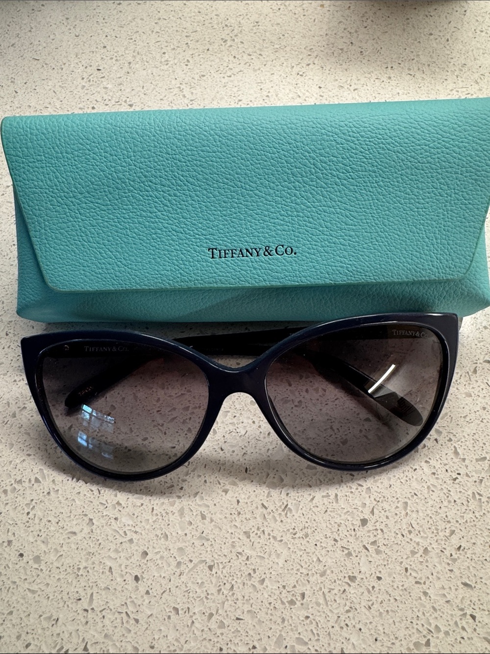 Tiffany & Co. Women's Dark Blue Cat-Eye Sunglasses with Tiffany Blue Case